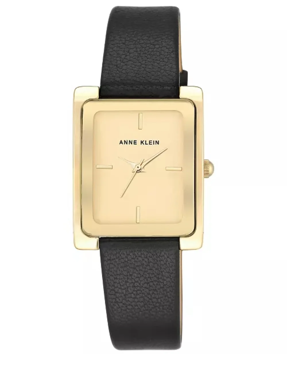 Anne Klein Women's Black Leather Strap Gold-Tone Rectangular Watch